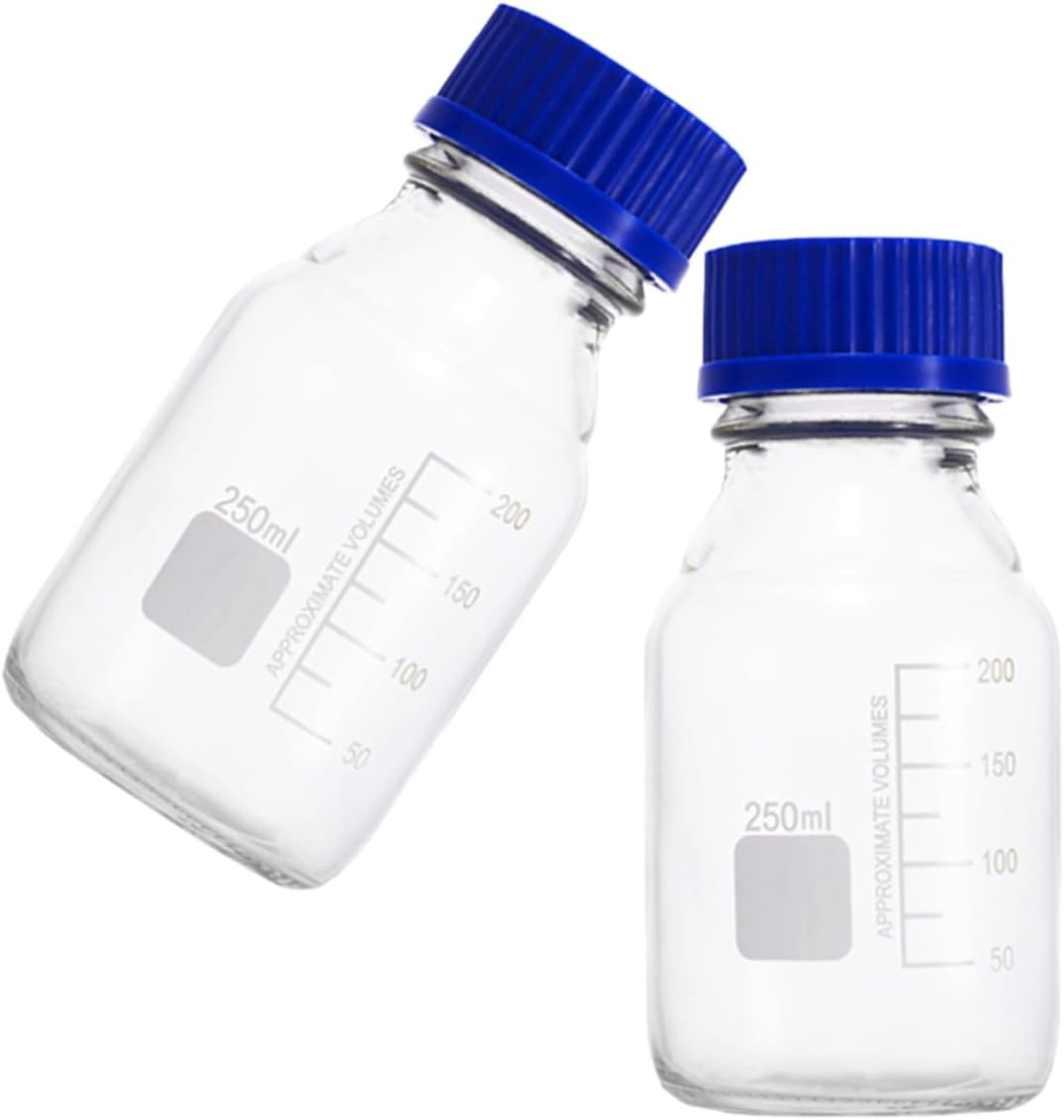 2pcs Media Storage Bottles Glass Vials Lab Reagent Bottles for Sample Professional Storage Glass Containers Lids