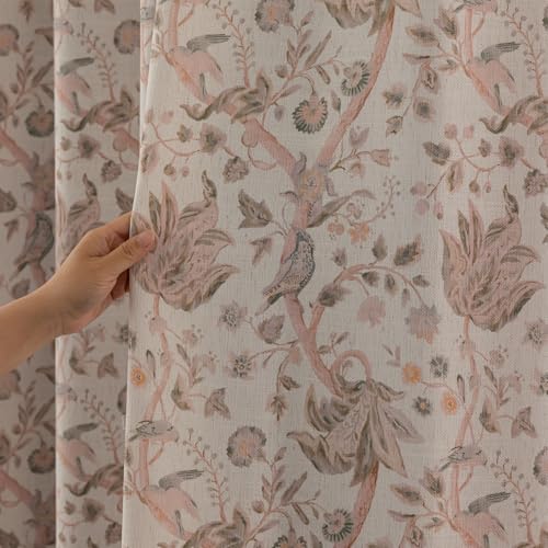 VisionaryHomeDesign Boho Floral Cotton Linen Curtain - Bird & Tree Print for Nature - Inspired Home Decor