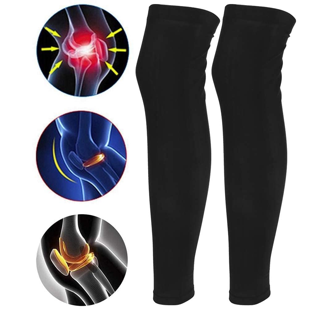 Agatige Manicotti Gambe Estate, 1 Paio Manicotti a Compressione a Gamba Intera Manica di Gamba da Basket Unisex Manica delle Gambe a Compressione per Sport all'aperto(Nero)