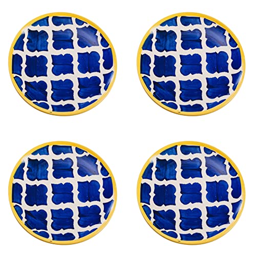 Image of HS HINDUSTANI SAUDAGAR Blue Umrao Quarter Ceramic Plates Sets of 4 dinnerware Sets Plates for Dinner Pasta Lunch thali & Dinner Set Handcrafted Ideal Kitchen Design for Daily Use and Gifting