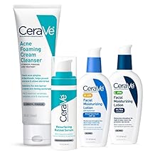 CeraVe Acne Skin Care Set, 5oz Acne Foaming Cream Cleanser + 1oz Resurfacing Retinol Serum + 2oz AM Facial Moisturizing Lotion with SPF 30 + 2oz PM Facial Moisturizing Lotion