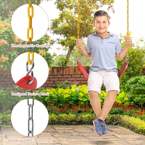 Image of Sunnyglade 2PCS Swings Seats Heavy Duty with 66 inch Chain, Playground Swing Set Accessories Replacement with Snap Hooks, Support 250lb (2, Red)