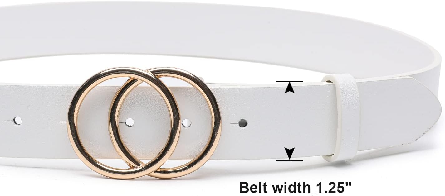 Women Faux Leather Belt for Jeans Dress Waist Belts with Gold Ring Buckle - Image 5