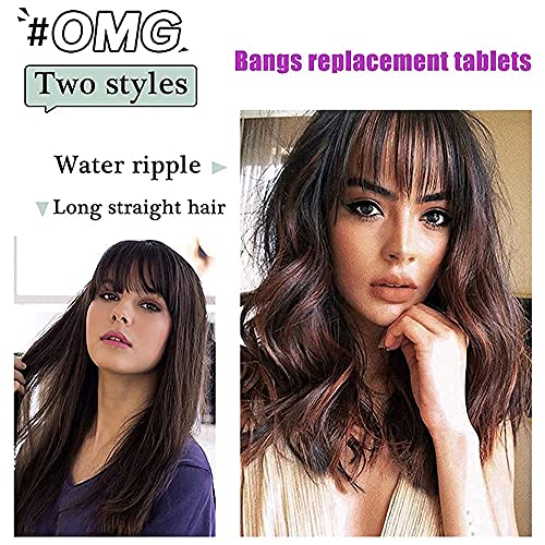 Long Curly Wavy Hair Topper Hairpieces With Bangs For Women Mix Dark Auburn Brown Crown Toppers Hairpieces Clip In Hair Topper For Thinning Hair Synthetic Hair Extension #TOP5