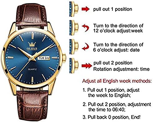 OLEVS Men Watch Leather Strap Classic Dress Large Face Analog Quartz Date Luminous Waterproof Gents Wrist Watch