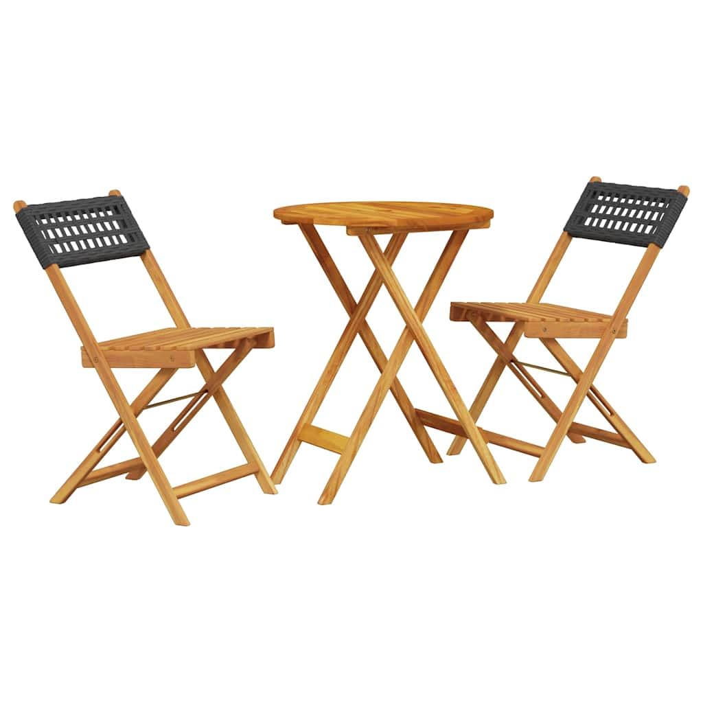 Set da bistrò, 3 pezzi, in polyrattan nero, in legno massello