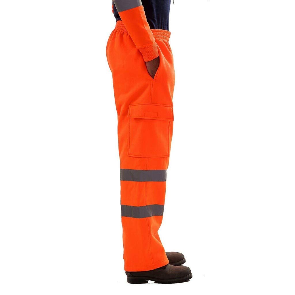 Pantalon de travail réfléchissant pour homme avec bandes haute visibilité, taille élastique, cordon de serrage, pantalon de sécurité extérieur, chantier, sport, pantalon de survêtement, pantalon de