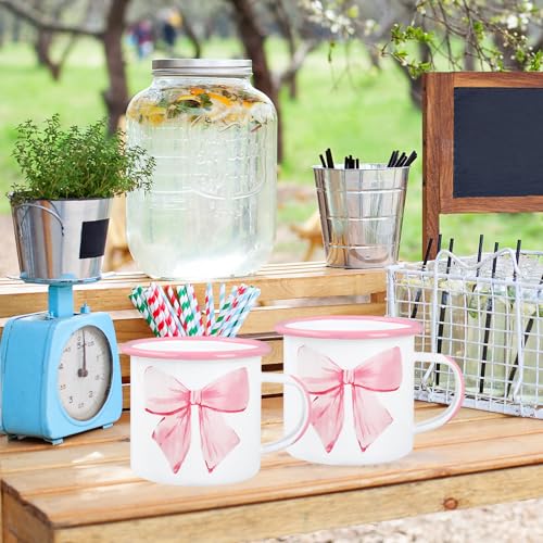 Tazas de café esmaltadas mini 12 Oz con moño rosa set 2 miniatura 6