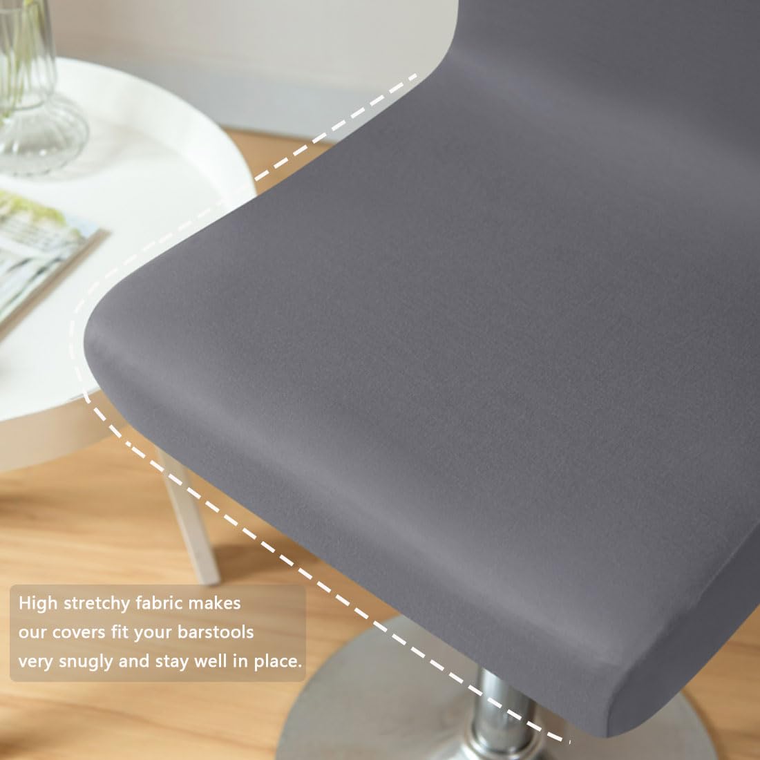 Lot De 4 Housses De Tabouret De Bar Avec Dossier - Tissu Imperméable Extensible (Polyester/Élasthanne) - Beige - Lavable En Machine