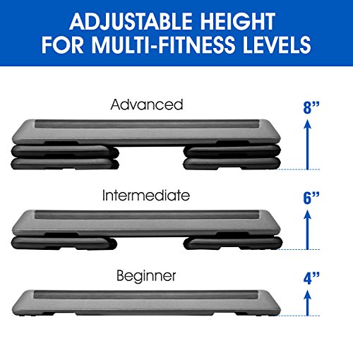 Yes4All KC6V Adjustable Aerobic Step Platform 40 inch with 4 Risers - Step Board Exercise Equipment Black/Gray