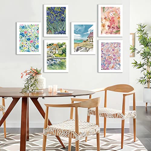 Bincue Framed Watercolor Canvas Wall Art 6 Panels Colorful Flower Painting Boho Matisse Wall Art For Living Room Staircase Bathroom 12X16 Inch #TOP2