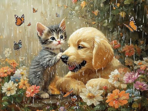 Diamond painting adulte chat et chien kit complet strass point de croix 50x60cm