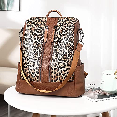 Cluci Womens Backpack Purse Leather Fashion Travel Casual Detachable Ladies Covertible Shoulder Bag Leopard Pattern #TOP7