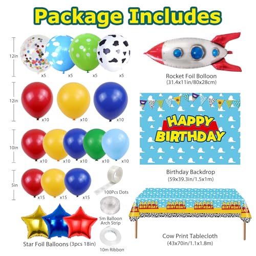 Fexichuji F-TOY BIRTHDAY PARTY152 Cartoon 154Pcs Toys Inspired Story Birthday Decorations Including Balloon Arch, Backdrop, Tablecloth And Rocket Balloons, Toys Inspired Story Themed Birthday Party Supplies thumb #2