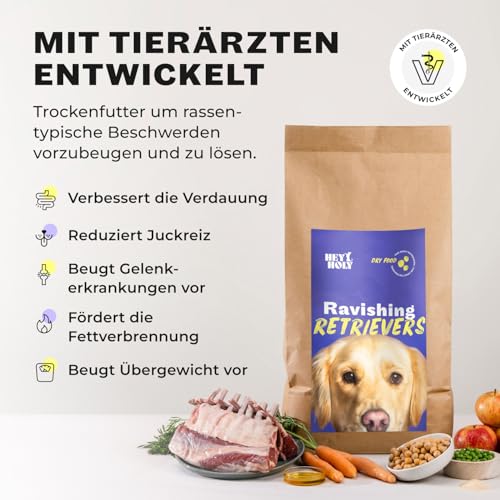 HEY HOLY Premium Trockenfutter für Retriever 100% getreidefrei | 7kg hypoallergenes Hundefutter für ausgewachsene Retriever mit Lamm | Hochverträglich aus natürlichen Zutaten