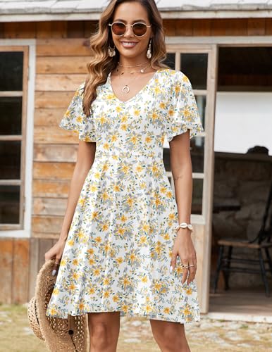 Image of Zeagoo Womens Summer Dress Casual Swing Sundresses Floral Ruffle Short Sleeve Wedding Guest Dress Beach Mini Dress 2026