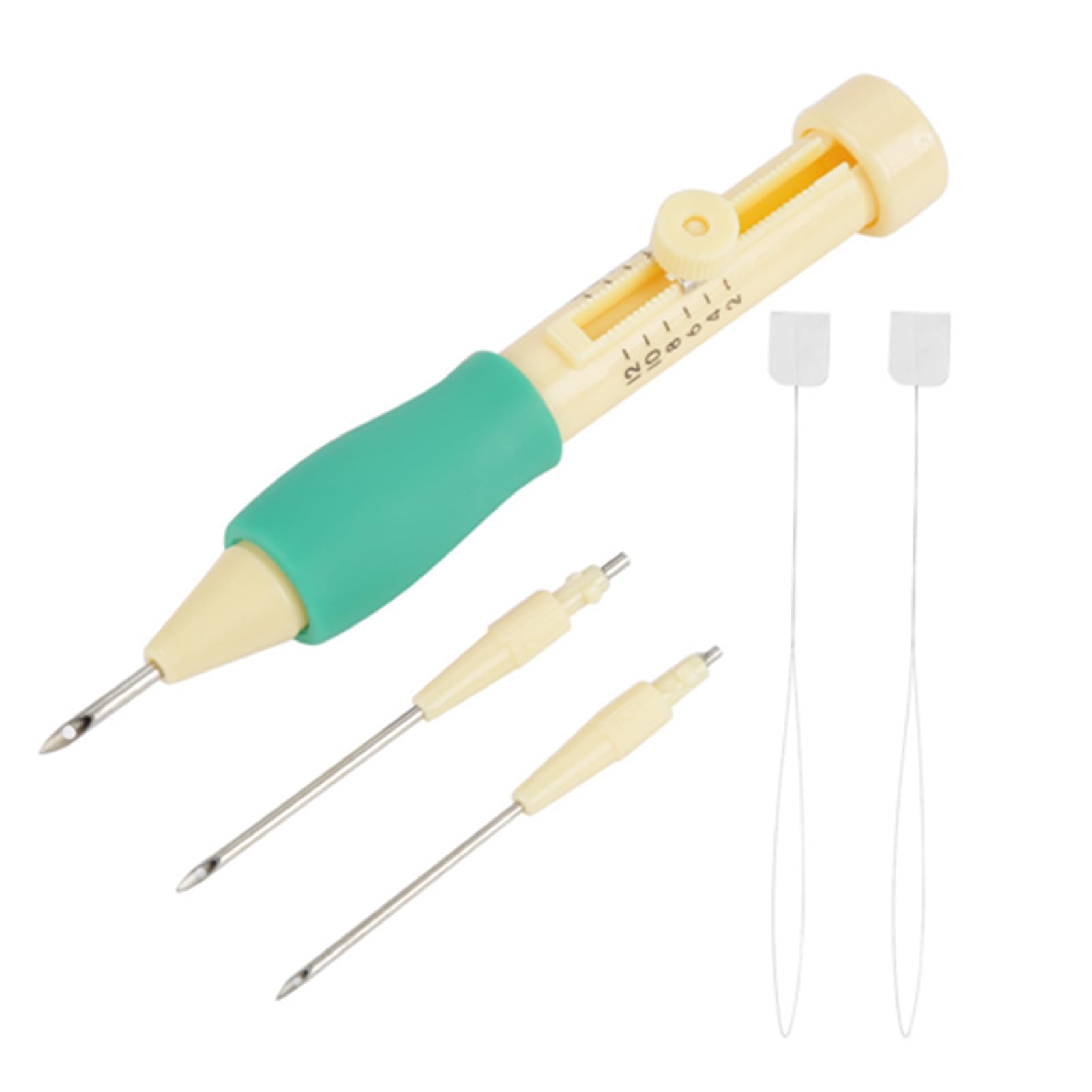 Embroidery Pen Punch Needles,Adjustable Needle Length Embroidery Needle Punch with 3 Sizes Needle Pen Kit Tool, for DIY Craft(Yellow+Green)