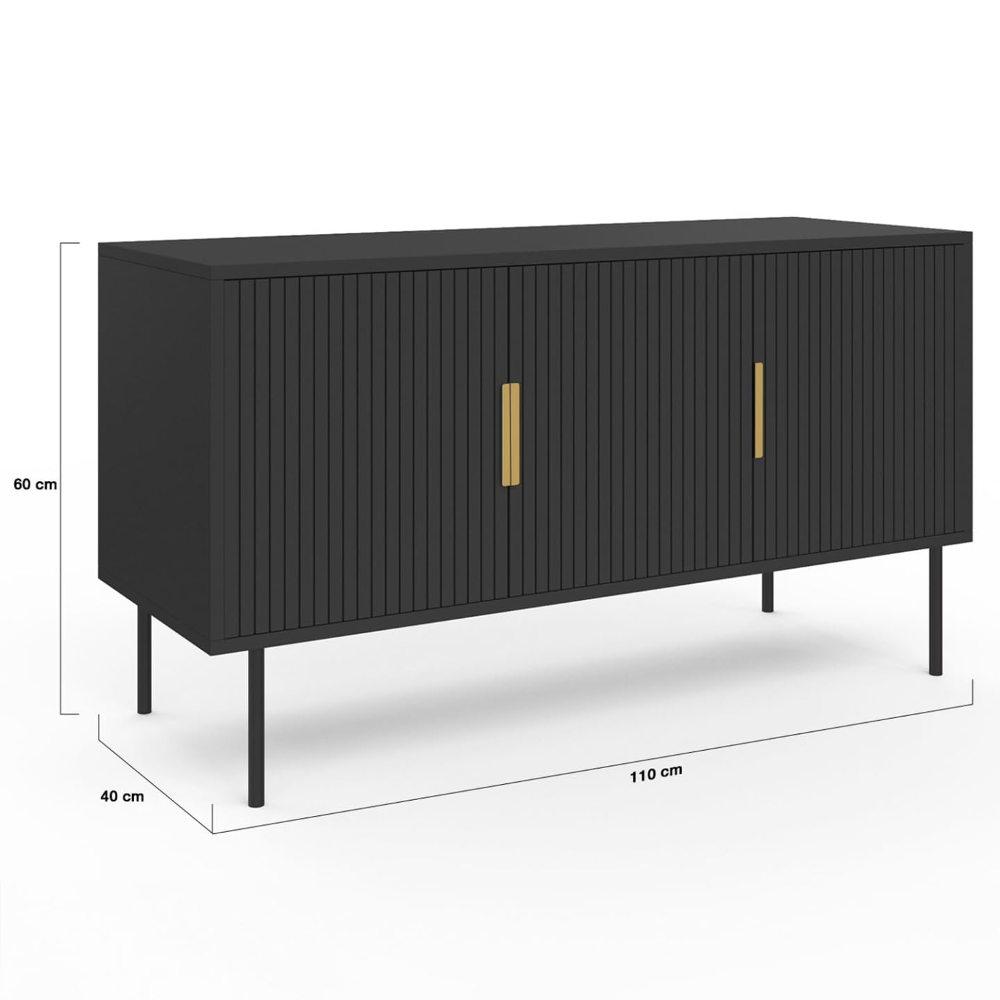 IDMarket - Buffet 110 cm Marcel Noir 3 Portes Effet Lattes