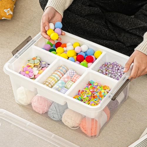 Image of Stebopum 17 QT Plastic Storage Box with Removable Tray Art Supply Craft Organizers and Storage Stackable Storage Container for Organizing Bead, Tool, Sewing, Book, Crayon, Playdoh(Clear)