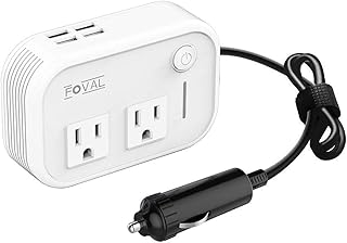 200W Car Power Inverter, FOVAL 12V DC to 110V AC Car Inverte with 4 USB Ports Car Outlet Adapter, Power Inverter for Vehicles, Car Plug Adapter Outlet for Laptop Computer Charger (White)