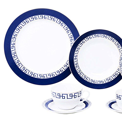 Aparelho de Jantar com 42 Peças de Porcelana New Bone Renaissance Mail Box Lyor Azul e Branco Único