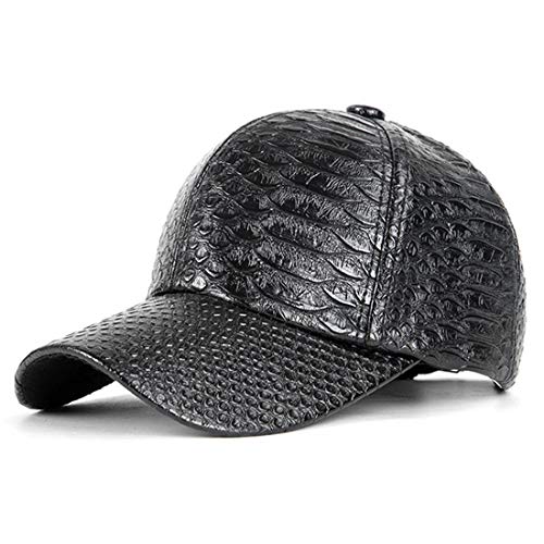 JNKET Fashion Mens Crocodile Pattern Baseball Cap PU Leather Hats for Women Adjustable Outdoor Sports Hats (Black)