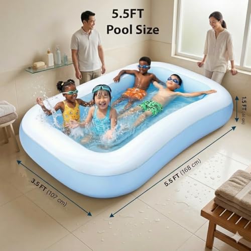 Image of 5.5 Ft Inflatable Swimming Pool for Adults & Kids with Electric Pump | Large Rectangular Family Pool | Thick PVC Leak-Proof Portable Bath Tub for Garden, Terrace, Outdoor Summer (D CSP5)