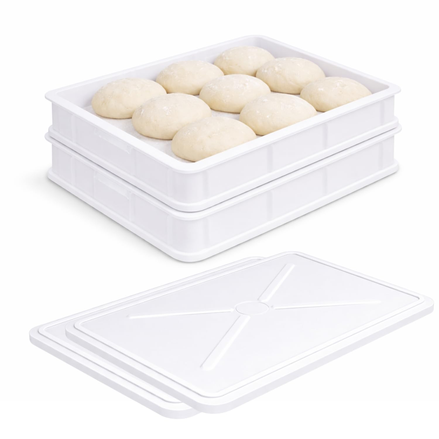Scatole Per Pizza 3 Pezzi Con Coperchi – Contenitore 30x40x7,5 Cm Per Impasto, Impilabile, Alimentare