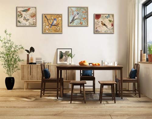 Image of Large Framed Flowers Birds Canvas Wall Art for Bedroom Floral Wall Decor Butterfly Picture Artwork Vintage Prints Paintings for Living Room Bathroom Kitchen Decorations 16 inchx16 inch