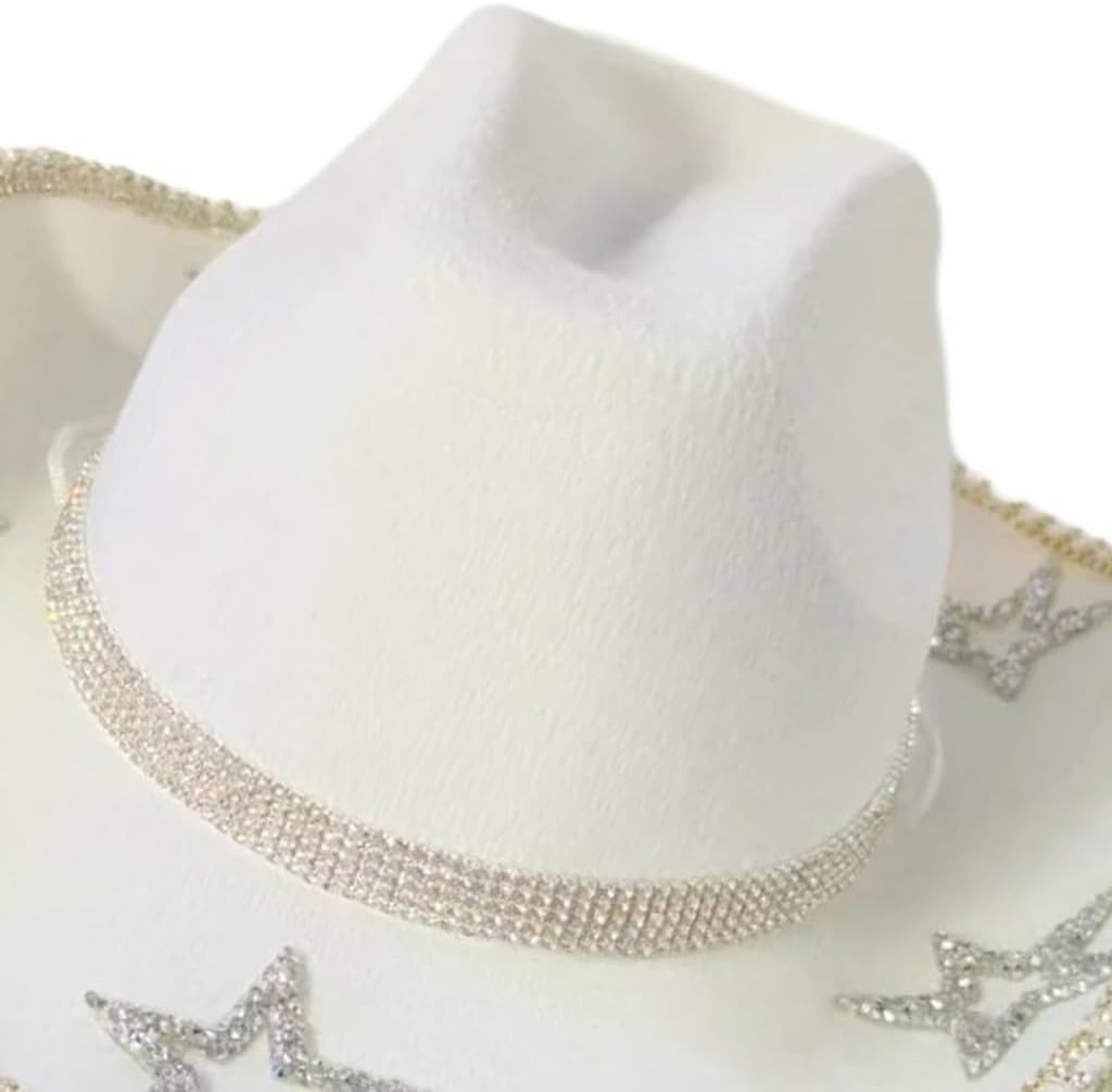 Fringed Rhinestones Cowboy Hat for Women Bridal Shower Cowgirl Hat Masquerades Party Costume Hat Elegant Headpiece