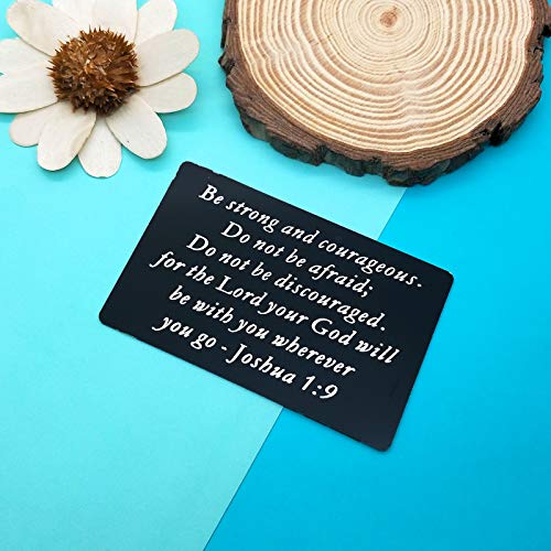 Christian Engraved Wallet Insert Card Inspirational Gifts For Men Women Be Strong and Courageous The Lord Will Be with You Encouragement Gifts Religious Card Christmas Birthday Graduation Gifts2