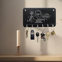 SKYVILLA™ 6 Hooks Heavy Duty Wall Mounted Key Holder – Black Shiv Design Metal Key Rack | Decorative Entryway Organizer | Om Trishul Shivling Engraved Stand