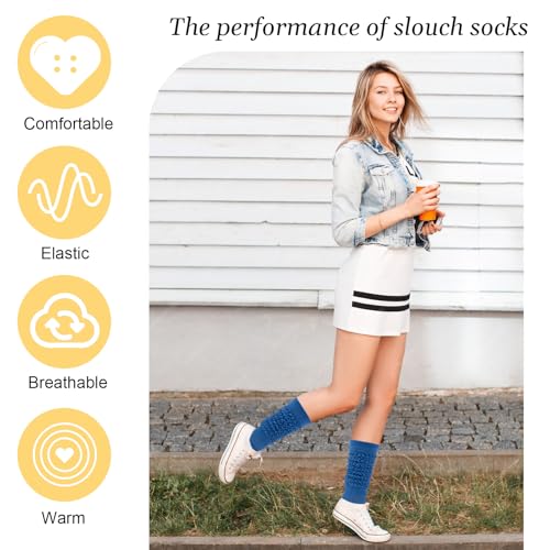 Slouch Socks for Woman,Long Scrunch Socks Women,Knee High Tube Slouchy Sock 80s 90s Scrunchy Scrunchie Boot Sock (US, Alpha, One Size, Regular, Regular, Blue)3