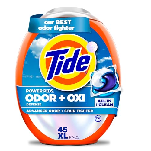 Tide Odor Defense + Oxi Laundry Detergent Pacs, Original Scent, 45 Count, Advanced Odor + Stain Fighter