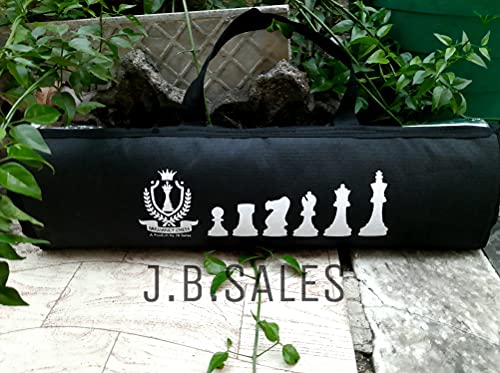 Image of 18 x 18 inches professional tournament Green and White chess board set (Fide-Standards) with Chessmen - 34 pieces and Chess bag, with 2 extra queens