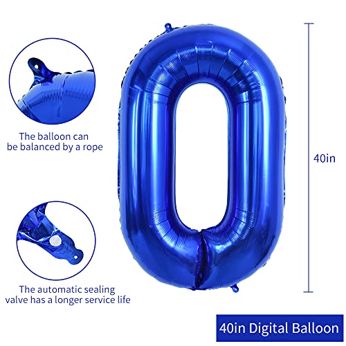 Image of TONIFUL 40 Inch Navy Blue Number 0 Balloons Large Foil Birthday Party Decor | Deep Blue 0 Balloon for 2027 Graduation New Year, 10th 30th 40th 50th Birthday, Blue Birthday Party Decor for Men Boys Teens