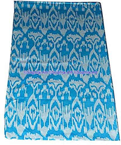 Image of Indian Hand-Block Printed Jaipuri Print Tropical Paisley Floral Ethnic Sanganer Kurti Print Cotton Fabric (Turquoise Ikat Plan, 3 Yards)