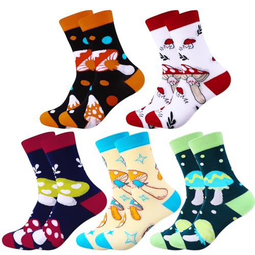 Zuimei 5 Pairs Funny Socks Womens Cotton Animal Ladies Cute Mushroom Socks Birthday Gifts for Women Girls Best Friend Mum Auntie Wife Sisters One Size