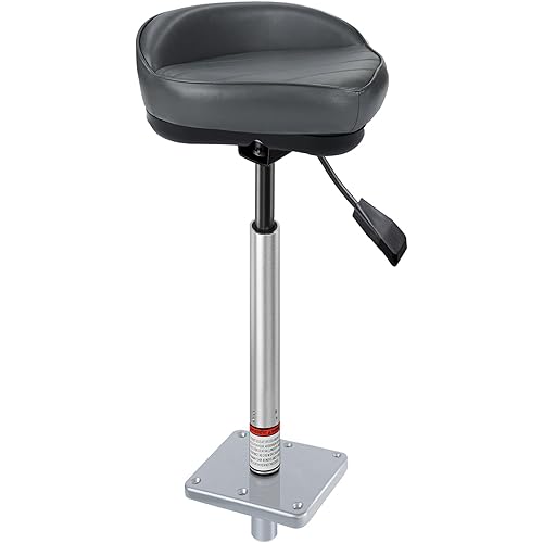 Bass Boat Casting Seat with Pedestal Pole Base Mount for Bass Tracker Pro Casting Deck Chair, Includes Boat Seat Pedestal +¾-inch Pin Posts + 7" x 7" Base Plate,Adjustable Height 14 to 19 Inches Grey