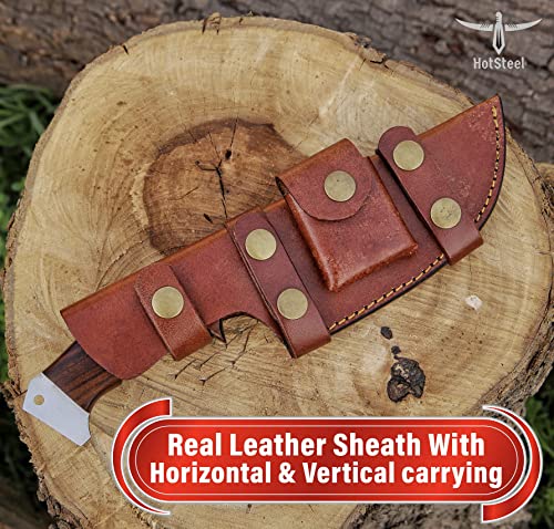 Handmade Damascus Steel Tracker Knife - Bushcraft Knife - Hunting Knife-Survival Knife-Fixed Blade Knife & Camping Knife - Camping Knives & Hunting Knives, Perfect Grip Rosewood Handle With Vertical & Horizontal Carry Leather Sheath (Damascus) #TOP7