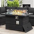 NICESOUL Wicker Propane Fire Pit Table, 60000 BTU Large Natural Gas Firepit Tables, 43'' Rectangle CSA Fireplaces for Deck Backyard, Fire Table with Windguard&Glass Rocks&Cover, Gray