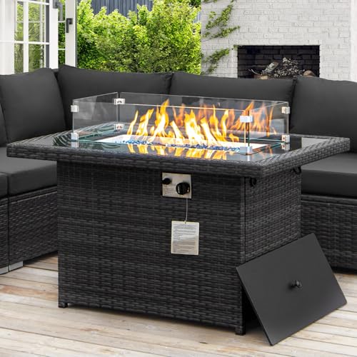 NICESOUL 43-Inch Wicker Fire Pit Table