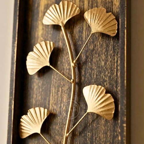 Image of DSH Leaf Wall Art Panels Modern Rustic Home Decor Wall Hanging Sculpture for Living Room, Bedroom & Office (45X15 CM) Decoration Item (Ginkgo Leaf, 2 Frames)