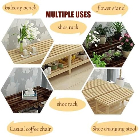 Backless Wooden Bench with Slatted Seat for Indoor and Outdoor Use - Perfect for Bathroom, Patio, Garden, Balcony, Lawn, and Backyard - Durable and Stylish