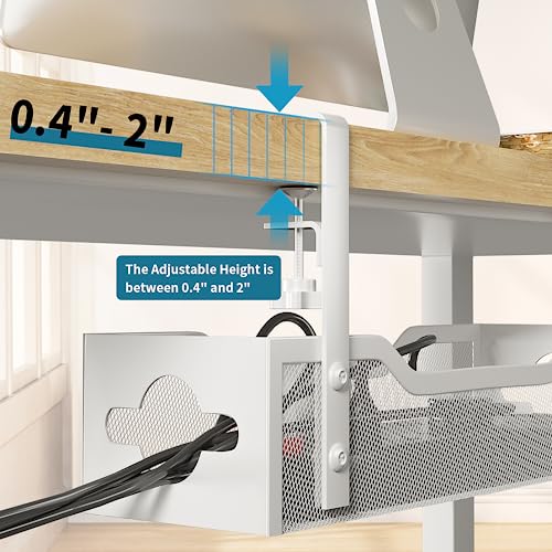 Under Desk Cable Management Tray No Drill, 13.38'' Metal Tray with Clamp for Wire Management, Litwaro Cord Organizer Home Office Damage to Standing Desk, White by Litwaro - Image 3