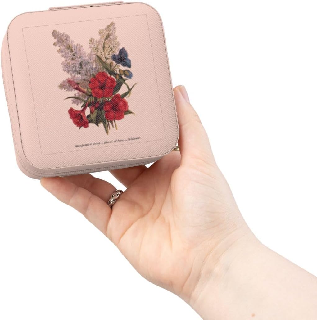 3dRose Vintage Flowers Lilac Purple and White Marvel of Peru Spiderwort Red white and blue flowers Jewelry Travel Case Pink
