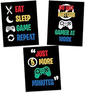 Sass Party & Gifts Gaming Themed Wall Art Prints For Boys Bedroom - Set of 3 (8X10) - Great Gift For Gamer