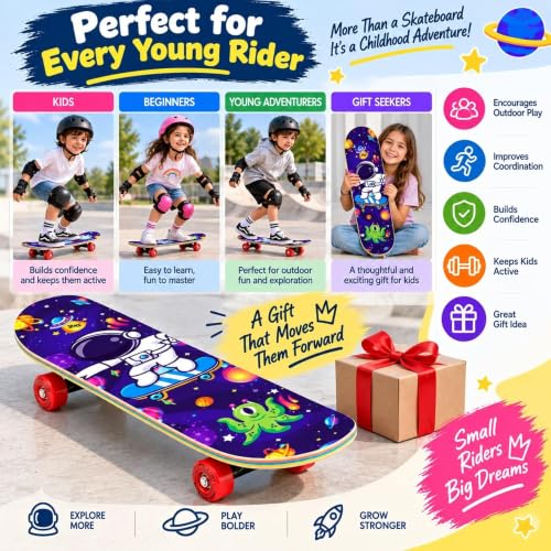 Image of Kids Skateboard Space Astronaut Graphic Design 79 cm Board for Beginners