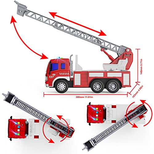 Gizmovine Fire Truck Toy For Kids With Lights And Sounds, Extending Rotating Ladder Rescue Construction Vehicles Pull Back Firetruck Toys For 3 4 5 6 Years Old Boys And Girls Gift #TOP4