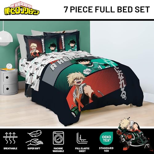 Image of My Hero Academia Deku Full Comforter Set 7 Piece Anime Bedding, Black